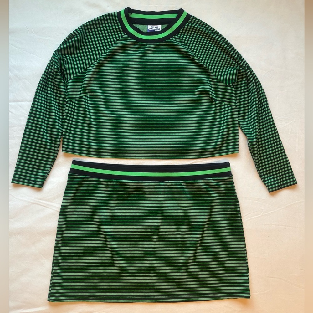 Future Collective Green and Black Striped Sweater Skirt Set 1X
